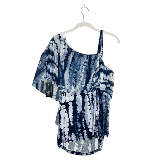 INC International Concepts Embellished One Shoulder Top in Blue - Sz L - New - Picture 2 of 6